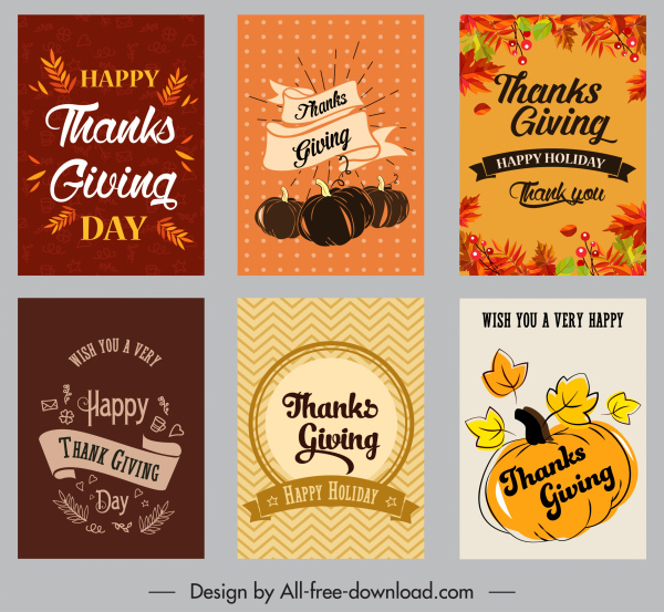 Thanksgiving cartes modèles colorés classiques feuilles de citrouille décor