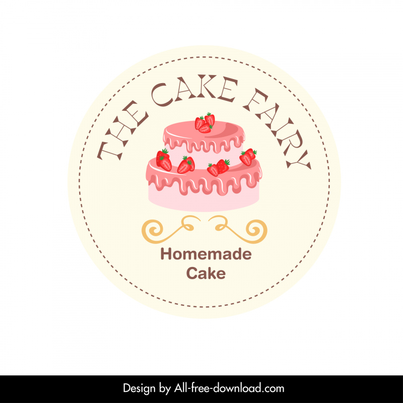 Die Kuchenfee Logo Aufkleber Vorlage Klassischer Kreis Design Creme Erdbeerdekor
