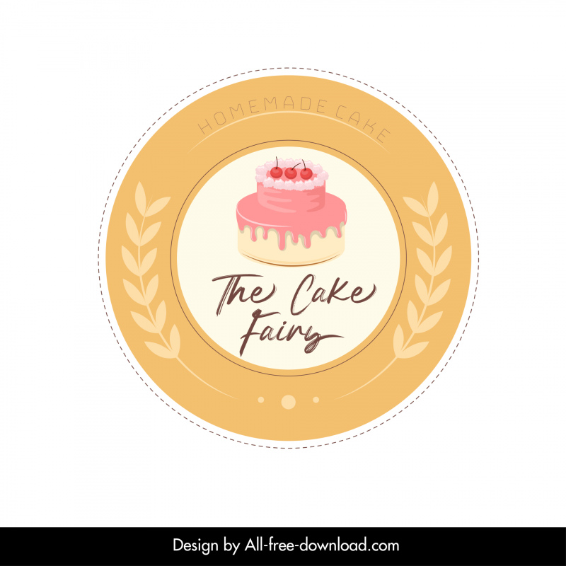 ケーキの妖精のロゴテンプレートサークルデザインクリームケーキテキスト対称小麦の装飾