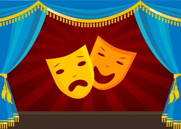 Teatro palco design clássico estilo cortina máscara ícones