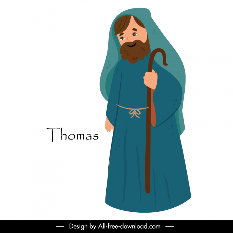 토마스 사도 기독교 아이콘 복고풍 만화 캐릭터 디자인