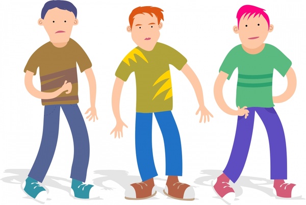 ba chàng trai tuổi teen thực tế vector minh họa với màu sắc