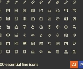 100 Kind Small Fine Essential Line Icons Vector