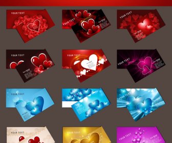 12 Business Card Valentines Day Colorful Hearts Presentation Collection Set Design