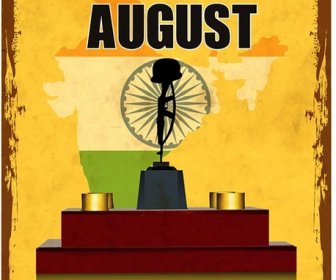 15 August Award Trophy With Indian Flag Grunge Background Independence Day Template Vector