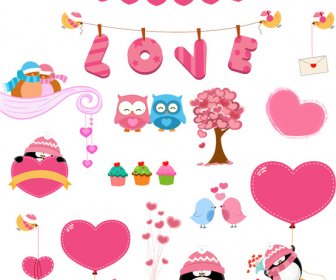15 Love Pink Design Elements Vector