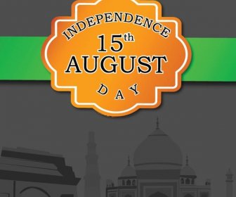 15th August Independence Day Badge Taj Mahel In Background Vector