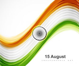 Tanggal 15 Agustus India Bendera Tekstur Gelombang Desain Dengan Warna-warni Vektor