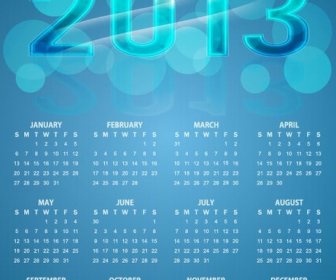 2013 Kalendar Biru Warna-warni Cerah Vektor Latar Belakang