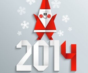 2014 Noel Ve Yeni Yıl Origami Tebrik Kartı Vektör