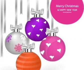 2014 Christmas Balls With Ribbon Background Vector