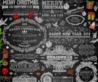 Siyah 2014 Noel Dekorasyon Ve Etiketler Vektör
