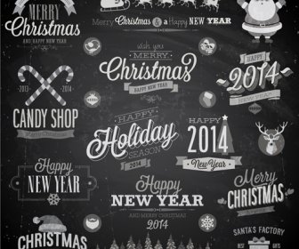 Süs Vektör Ile 2014 Noel Karanlık Etiketleri Ayarlama