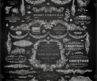2014 Weihnachten Dunkle Etiketten Mit Ornamenten Vektor Festgelegt