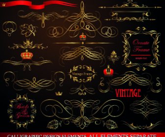 2014 Christmas Gold Calligraphic Decoration Elements Vector