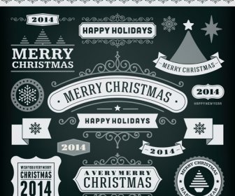 2014 Christmas Labels And Borders With Ribbon Vector
