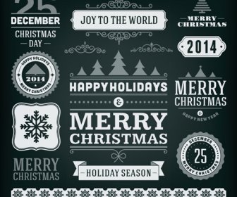 2014 Christmas Labels And Borders With Ribbon Vector