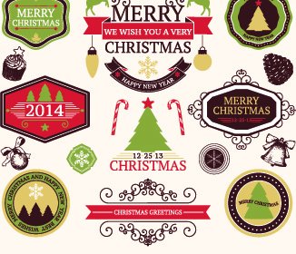 2014-Weihnachten-Etiketten Band Und Vektor-Kugeln Ornamente
