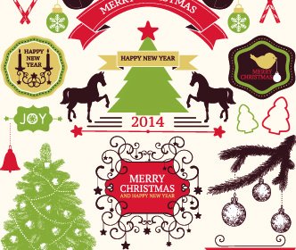 ризограф 2014 Рождество ленты и векторных украшения Фенечки