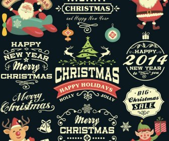 2014 Christmas Santa With Labels Sale Elements Vector