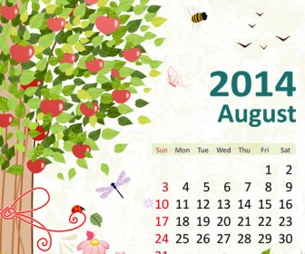 2014 Floral Kalender August Vektor