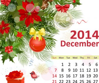 2014 Floral Calendar December Vector