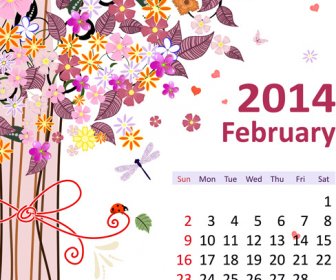2014 Bunga Kalender Februari Vektor