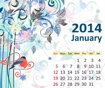 2014 Floral Kalender Januar Vektor