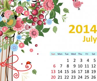 2014 Floral Kalender Juli Vektor