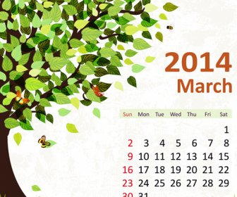2014 Floral Kalender März Vektor
