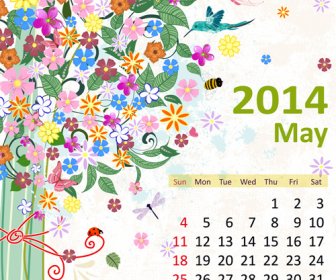 Floral Kalender 2014 Kann Vektor