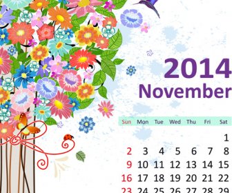 2014 Floral Kalender November Vektor