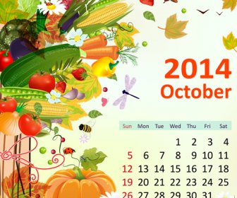 2014 Floral Calendar October Vector