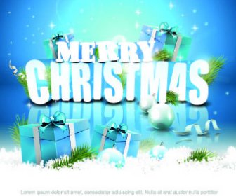 2014 Merry Christmas Blue Background With Gift Vector