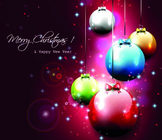 2014 New Year Christmas Baubles Background Vector