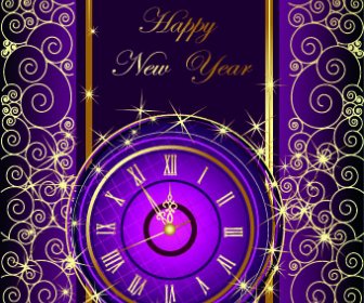 2014 New Year Clock Glowing Background Vector