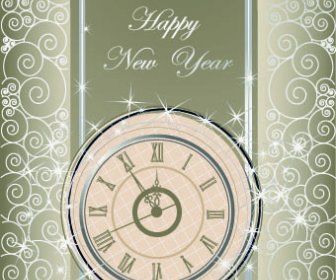 2014 New Year Clock Glowing Background Vector