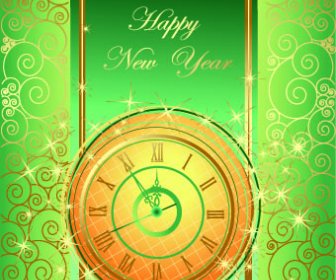 Año Nuevo Reloj De Glowing Background Vector 2014