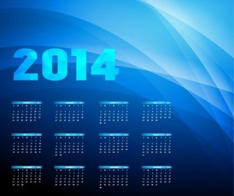 Kalender Tahun 2014 Pada Latar Belakang Biru Vektor Ilustrasi