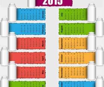 2015 カレンダー引き裂かれた色紙ベクトル