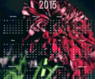 2015 Kalender Dengan Bunga Kabur Latar Belakang Vektor