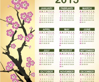2015 Calendar With Plum Flower Vector