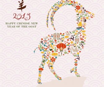 2015 Tahun Baru Cina Komposisi Unsur-unsur Timur Kambing.