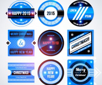 2015 Christmas And New Year Labels Blue Style Vector