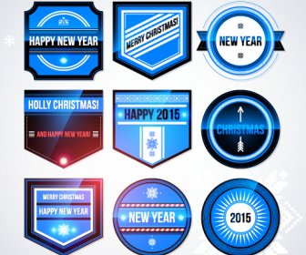 2015 Natal Dan Tahun Baru Label Biru Gaya Vektor