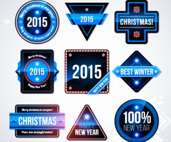 2015 のクリスマスと新年のラベル ブルー スタイル ベクトル