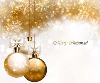 2015 Christmas Golden Baubles And Background