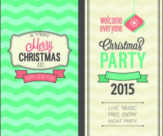 2015 Christmas Invitation Cards Vintage Style Vector Set