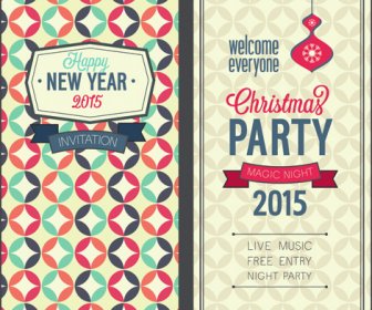 2015 Christmas Invitation Cards Vintage Style Vector Set