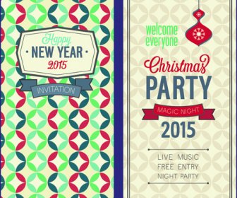 2015 Weihnachten Set Einladung Karten Vintage-Stil Vektor